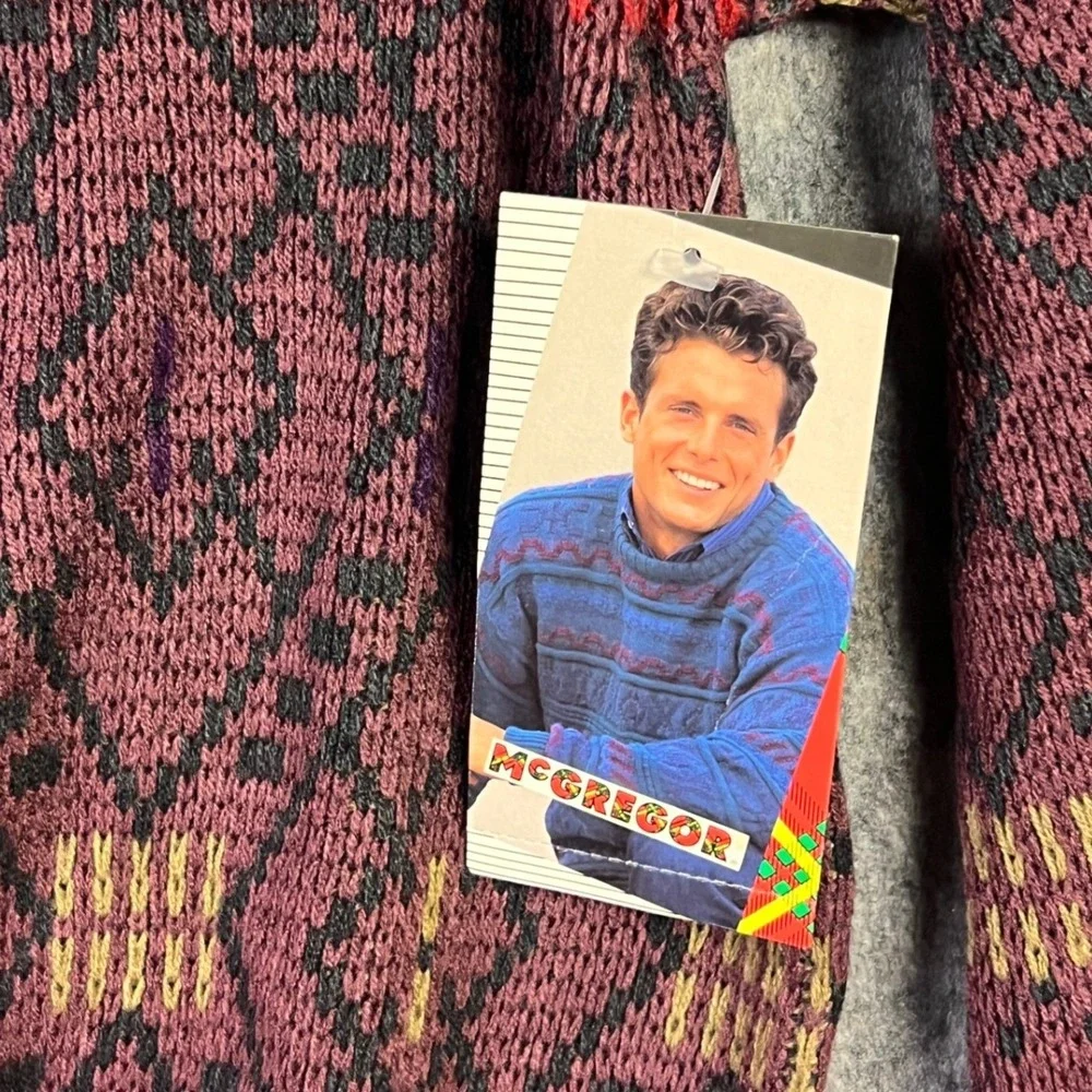 Vintage McGregor Sweater Mens L Burgundy Geometric Diamond Grandpa 80s 90s New